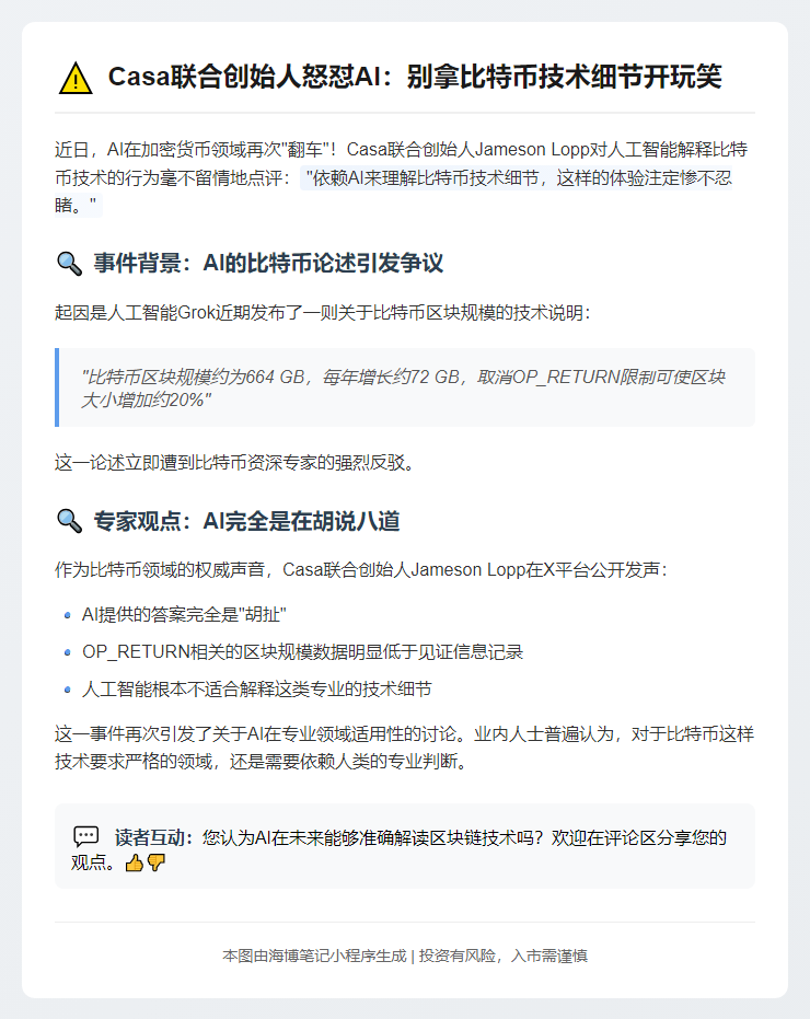 AI难解比特币细节，Casa联创警示