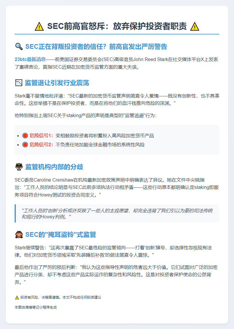 SEC前高官怒斥：放弃保护投资者职责