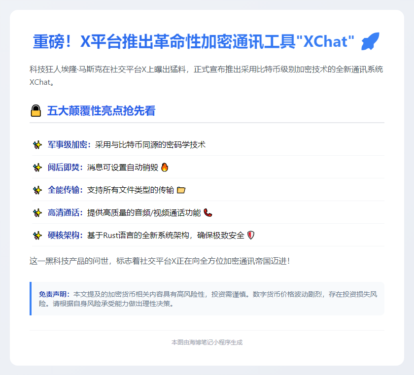 X推比特币加密新消息系统XChat