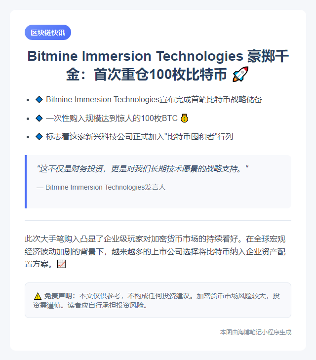Bitmine购100枚比特币首投