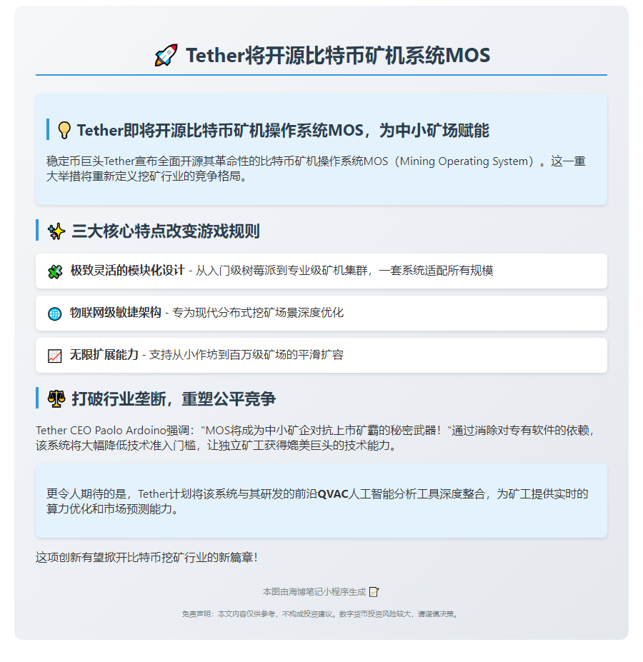 Tether将开源比特币矿机系统MOS