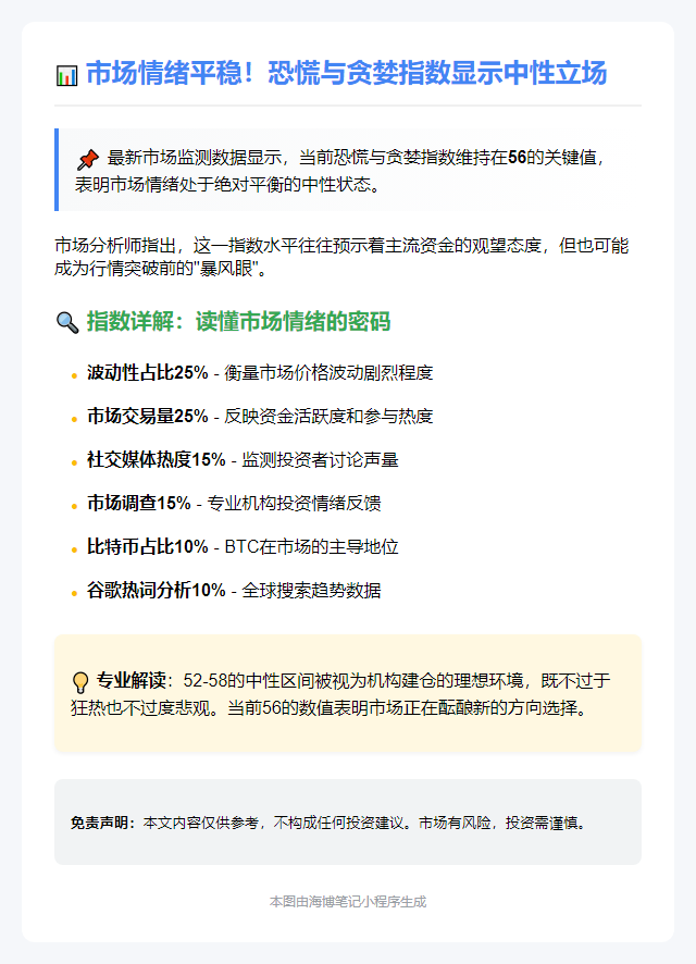 恐慌贪婪指数：56，中性