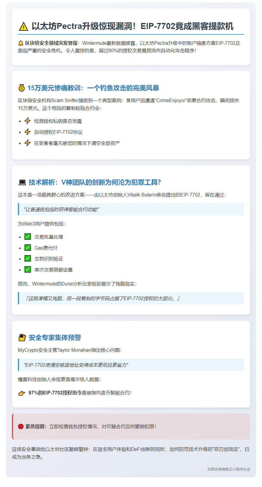Wintermute警告：EIP-7702遭滥用，超80%攻击自动化