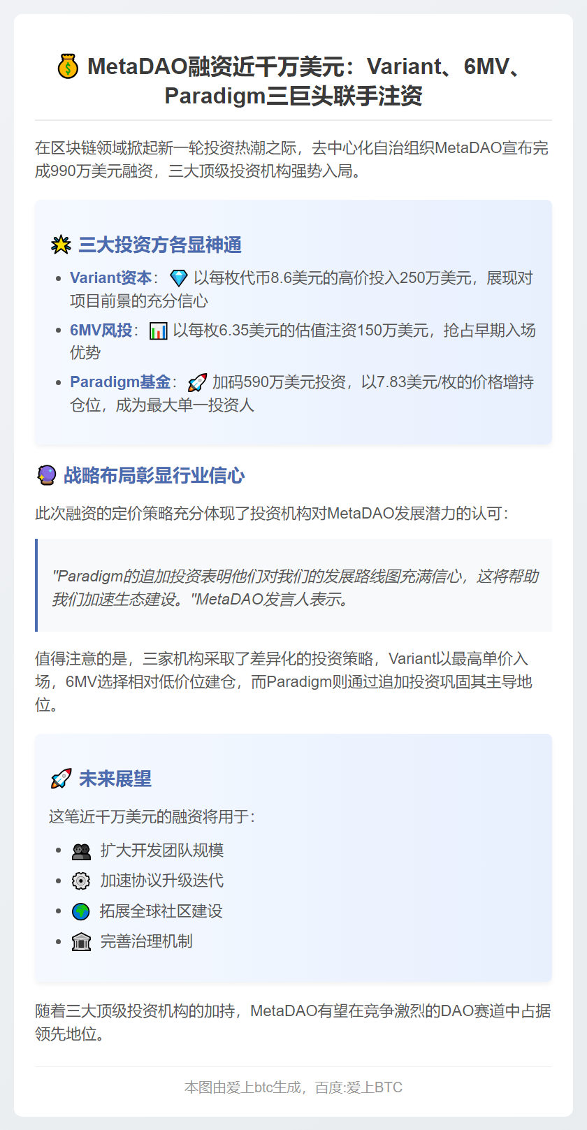 MetaDAO融资990万美元，Variant等参投