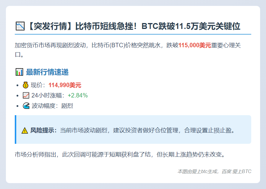 比特币跌穿11.5万美元