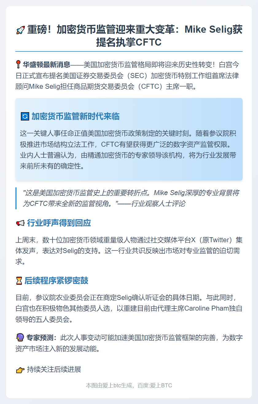 白宫任命Mike Selig执掌期交会