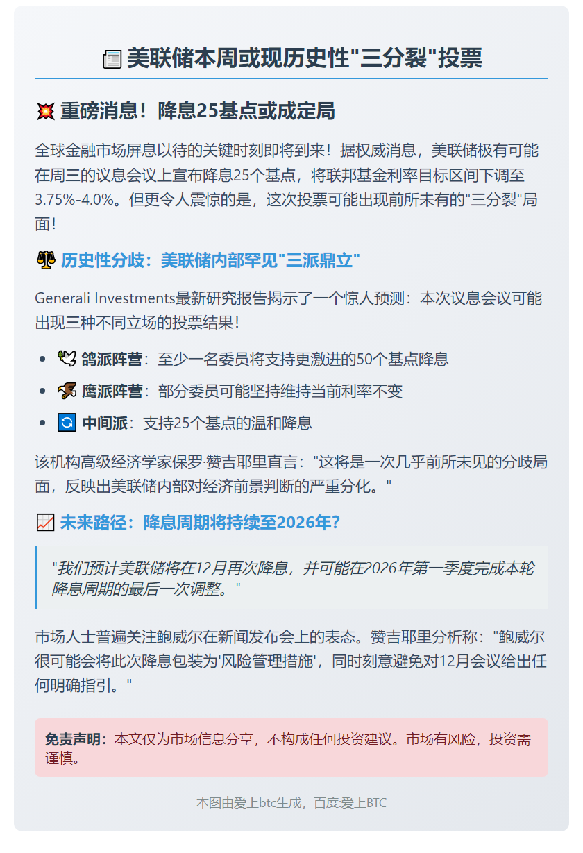 美联储本周或降息 投票或现分歧