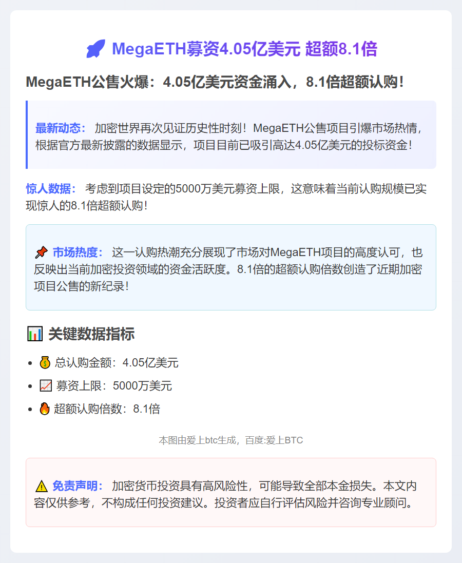 MegaETH募资4.05亿美元 超额8.1倍