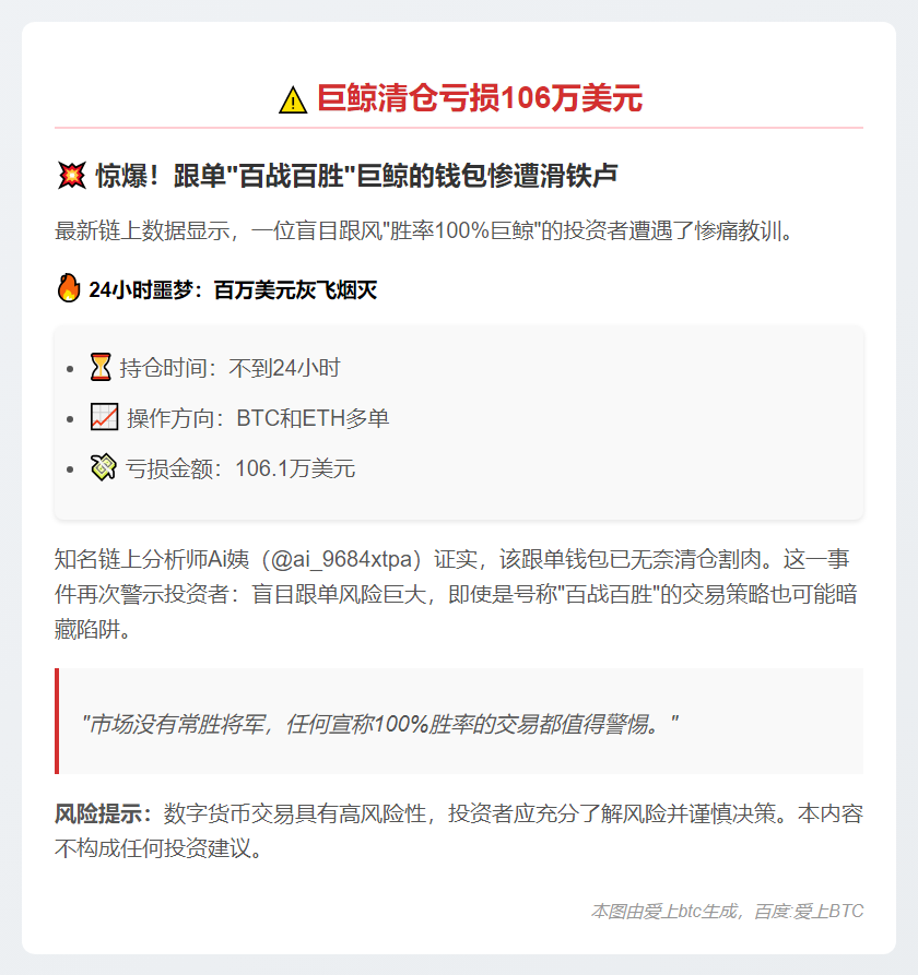 巨鲸清仓亏损106万美元