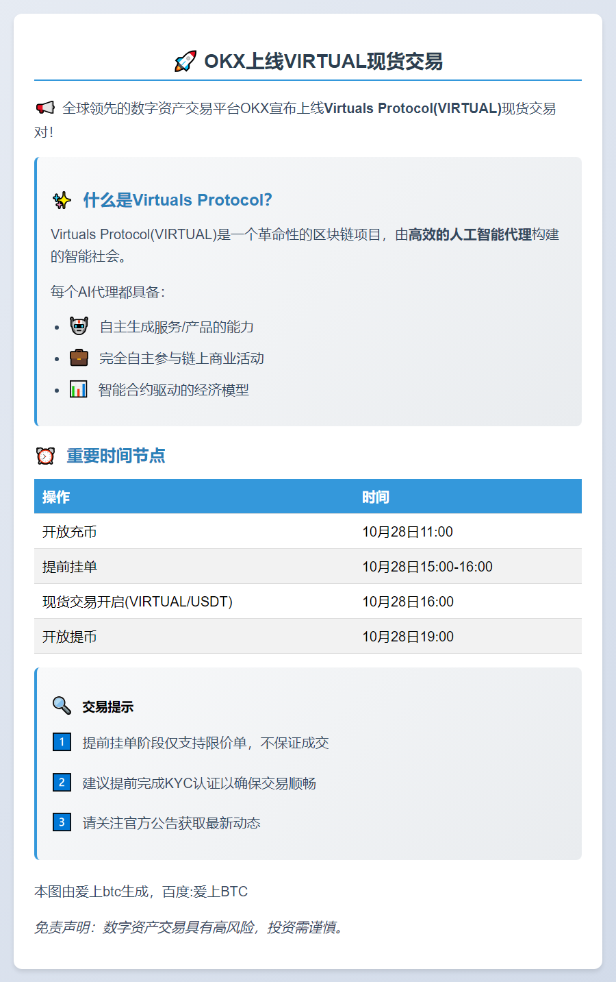 OKX上线VIRTUAL现货交易